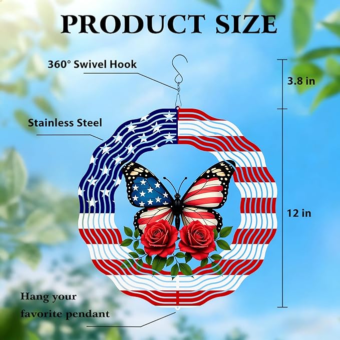 Butterfly Wind Spinners -12 inch 3D Hanging Wind Sculptures for Garden Outside Patio Yard Decor -Birthday Gift for Women