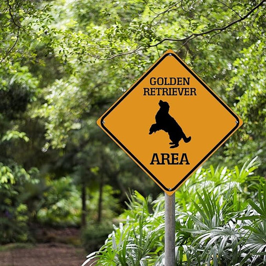 Caution Golden Retriever Crossing XING Tin Sign Golden Retriever Dog Area Warning Street Sign Golden Retriever Novelty Caution Road Sign for Home Man Cave Door Porch Garden 15x15in