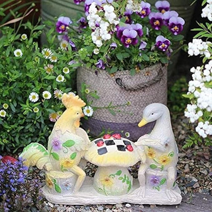 Garden Ornaments Decor Statue Outdoor,Modern Abstract Art Decorating Ornament Statue Sculpture，Garden Decoration Sculpture, Animal Rooster Duck Resin Retro Painted Outdoor Creative
