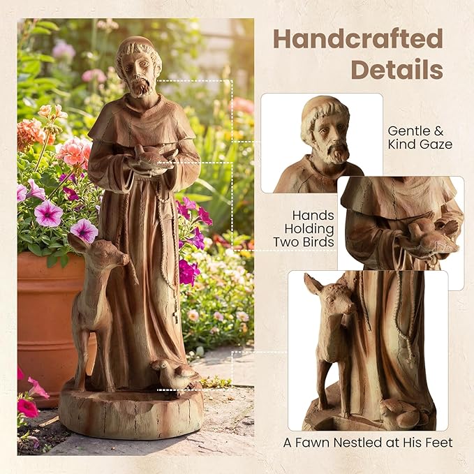 Giantex St. Francis Garden Statue with Bird Feeder, 24.5'' Outdoor Saint Francis Statue with Animals, Weather-Resistant Magnesium Oxide Religious Sculpture for Garden Patio Prayer Catholic Yard Decor