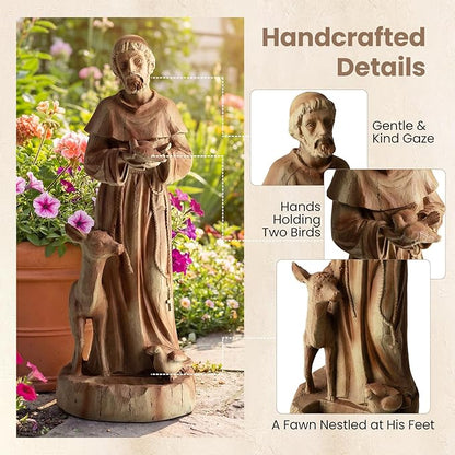 Giantex St. Francis Garden Statue with Bird Feeder, 24.5'' Outdoor Saint Francis Statue with Animals, Weather-Resistant Magnesium Oxide Religious Sculpture for Garden Patio Prayer Catholic Yard Decor