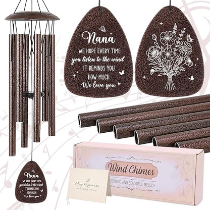 Nana Gifts Wind Chime - Metal Windchimes with Greeting Card for Best Grandma from Grandkids Indoor Outdoor Garden Patio Yard Hanging Decor Appreciation Grandparents Mother's Day Birthday Gift