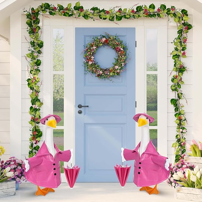 Raincoat Goose Outfits Spring Porch Goose Outfit Summer Yard Clothes for 23" Lawn Outdoor Garden Yard Patio Geese Statue Spring Summer Decor (Pink)