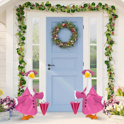Raincoat Goose Outfits Spring Porch Goose Outfit Summer Yard Clothes for 23" Lawn Outdoor Garden Yard Patio Geese Statue Spring Summer Decor (Pink)