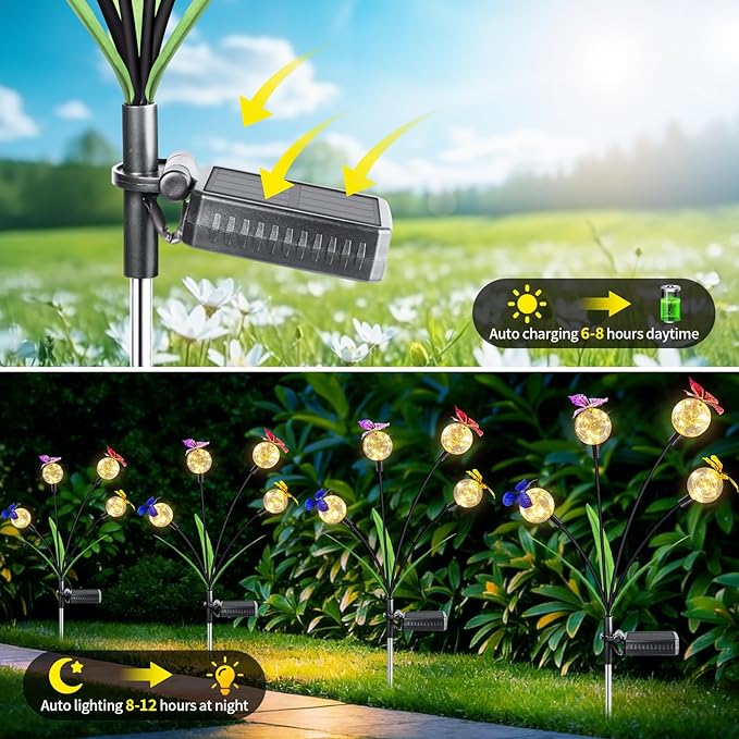 Solar Lights Outdoor 2 Pack, Solar Garden Lights, Butterfly Outdoor Decorations, Patio Decor, Big Bulb, Unique Gifts for Women, Gifts for Grandma