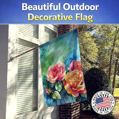 Caroline's Treasures New York Roses in Watercolor House Flag Large Porch Sleeve Pole Decorative Outside Yard Banner Artwork Wall Hanging, Polyester, House Size, Multicolor