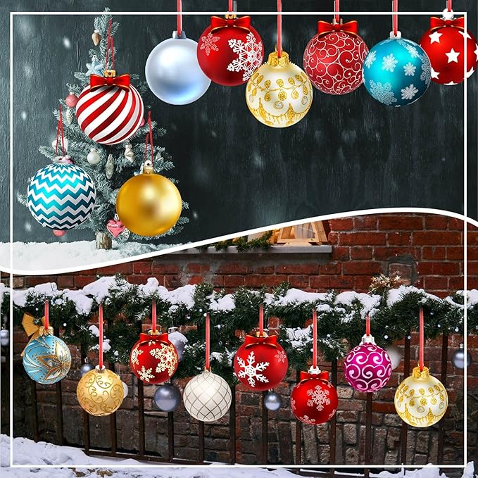 Rtteri 30 Pcs Large Christmas Ball Shape Ornaments for Outdoor 4.9 Inch Double Sided Plastic Christmas Hanging Ornaments Balls for Xmas Tree Indoor Outdoor House Porch Yard Supplies