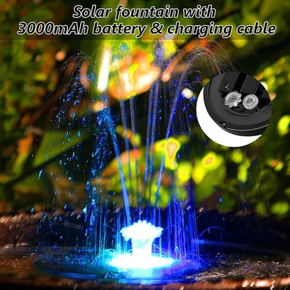 AISITIN 6.5W Solar Glass Panel Fountain, LED Colorful Lights & Remote Control, Rechargeable with Storage, Solar Powered Water Fountain Pump with Integrated Bracket for Bird Bath, Garden, Outdoor, Pond
