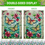Spring Summer Butterfly House Flag 28x40 Inch Double Sided, Stained Glass Floral Butterfly Outdoor Flag, Colorful Flower Large Yard Lawn Porch Patio Farmhouse Garden Decor