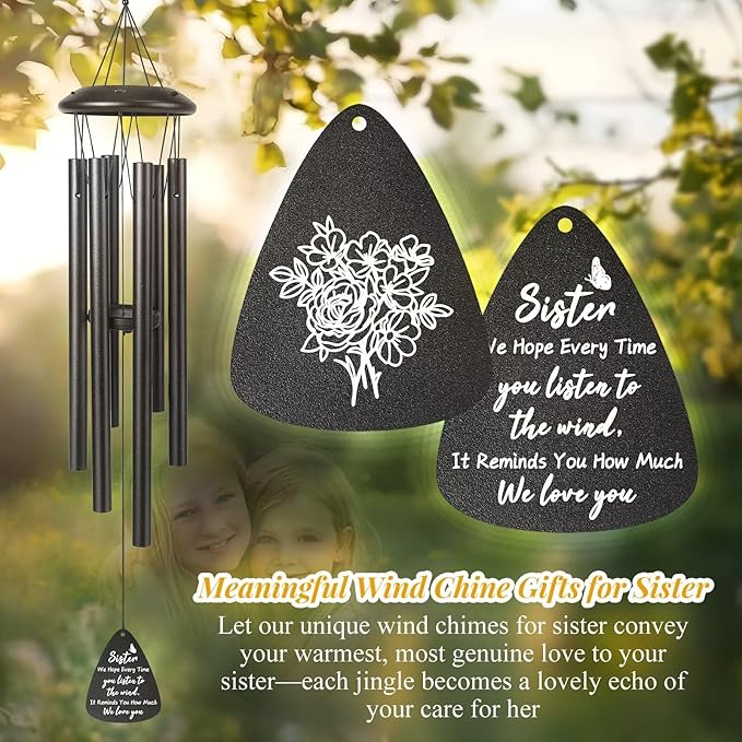 Gifts for Sister, 25''Wind Chimes Black, Birthday Gift for Sisters, Thanksgiving, for Sisters，Soul Sister Gifts Ideas for Women