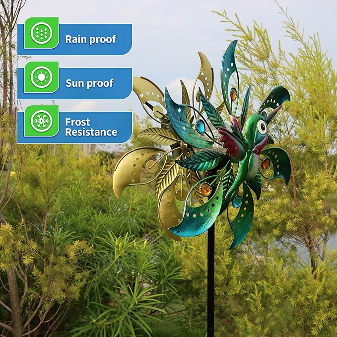 Hummingbird Solar Wind Spinner with Color Changing LED Light, Wind Sculptures & Spinners Outdoor Metal Stake Yard Spinners, Garden Wind Catcher Wind Mills, Lawn&Garden