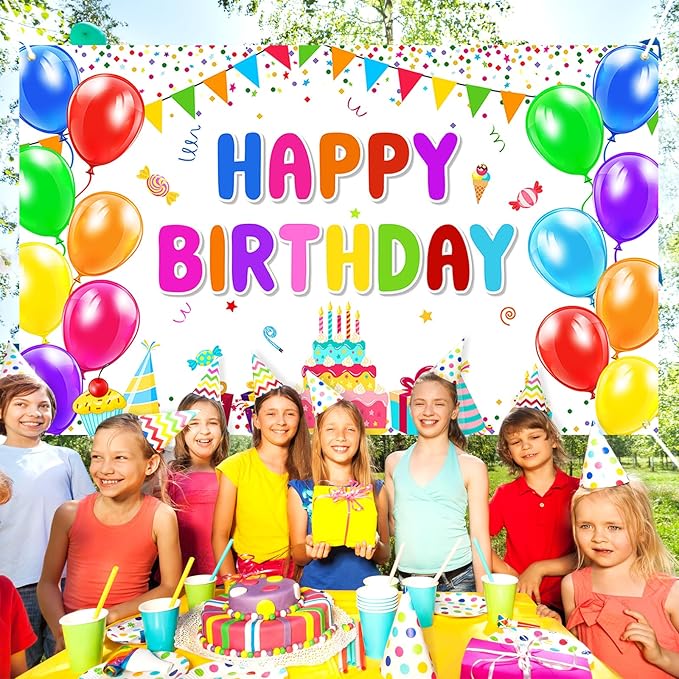 Happy Birthday Banner Backdrop Decorations Flag Outdoor 71x44 Inch,Colorful Rainbow Birthday Bunting for Boys Girls Indoor Home Party Supplies,Yard Sign Photography Background