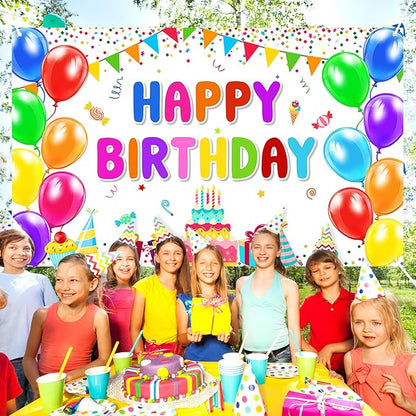 Happy Birthday Banner Backdrop Decorations Flag Outdoor 71x44 Inch,Colorful Rainbow Birthday Bunting for Boys Girls Indoor Home Party Supplies,Yard Sign Photography Background