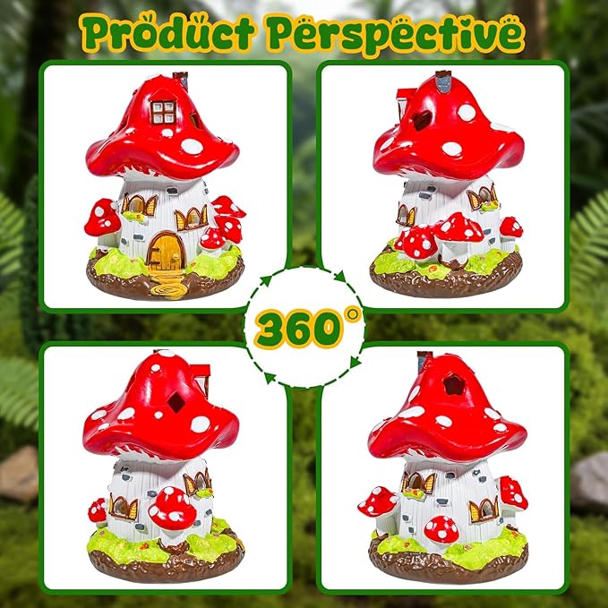 Exasinine Mushroom House Statue Fairy Garden House Figurines Mushroom Garden Statue Decor for Indoor Outdoor Decoration Art Decorations Patio Yard Lawn Ornaments Gift