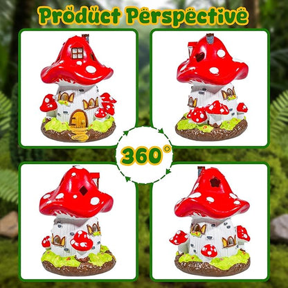Exasinine Mushroom House Statue Fairy Garden House Figurines Mushroom Garden Statue Decor for Indoor Outdoor Decoration Art Decorations Patio Yard Lawn Ornaments Gift