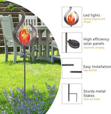 Asense Outdoor Metal Sculpture Art Decor Garden Solar Lights Pathway Stake, Solar Powered LED Lights for Lawn Patio Courtyard, Flame Shape