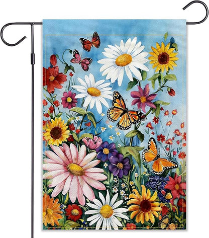 Balgardekor Daisy Flower Garden Flag Double Sided Butterfly Seasonal Floral Yard Ourdoor Decoration 12x18 Inch Outside Small Yard Flag (Butterfly, 18"L x 12"W)