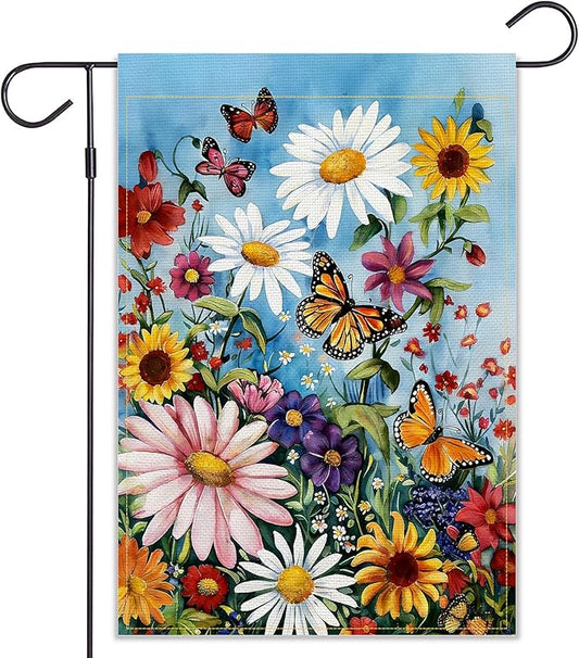 Balgardekor Daisy Flower Garden Flag Double Sided Butterfly Seasonal Floral Yard Ourdoor Decoration 12x18 Inch Outside Small Yard Flag (Butterfly, 18"L x 12"W)