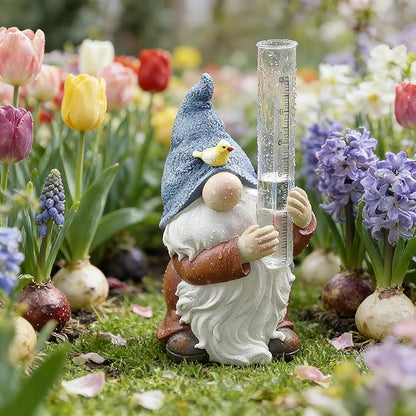 Rain Gauge Outdoor, 8Inch Resin Garden Gnome Rain Gauge Hand Painted Gnome Statue with Plastic Gauge, Decorative Yard Gnome for Outdoor Garden Yard Lawn Decor