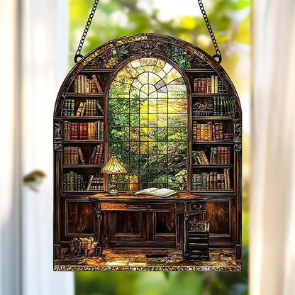 Bookshelf Acrylic Suncatcher Window Hanging Faux Stained Glass Bookish Decor Librarian Teacher Room Decor Gift