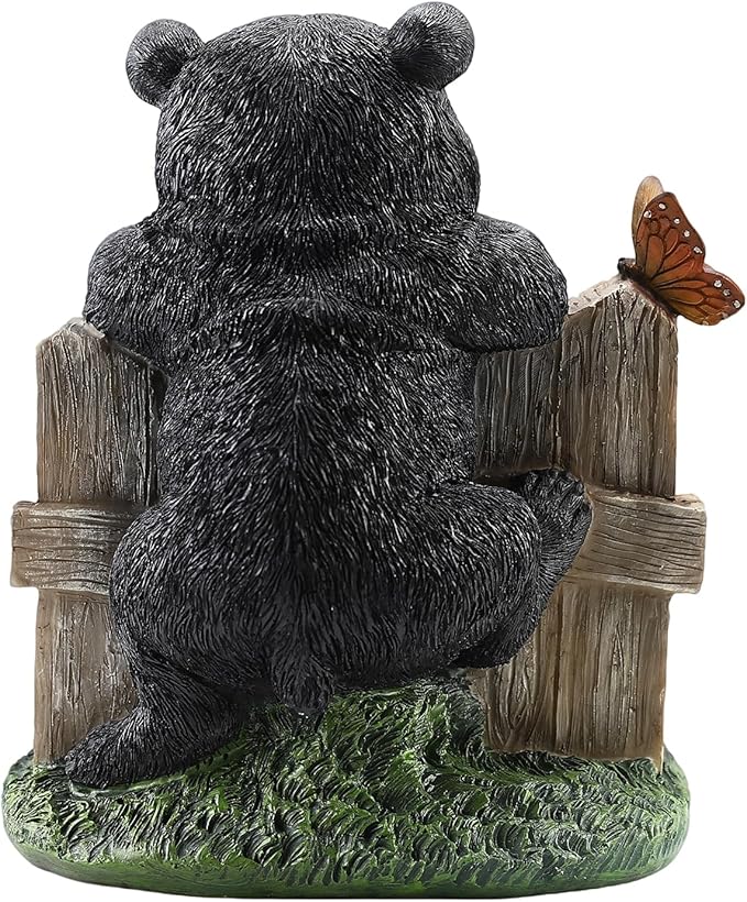 Solar Bear Garden Statue with Hanging Lantern Light, Resin Outdoor Welcome Sign Decor, Waterproof Solar Powered Garden Decoration for Yard, Lawn, Patio, 10.6"