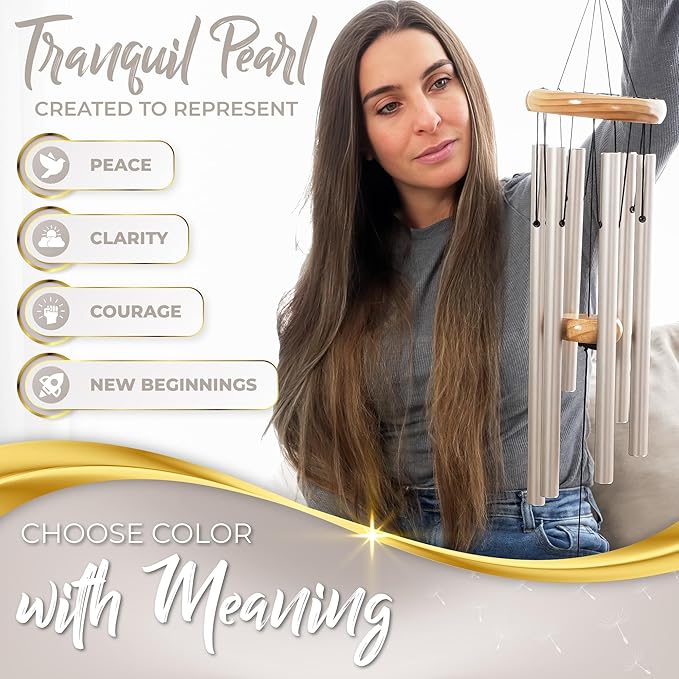 Beautifully Packaged Pearl Memorial Wind Chimes for Loss of Loved One - Tranquil Sounding Sympathy Wind Chimes for Outside in Memory of a Loved One - Ideal as a Sympathy Gift & Memorial Gifts (32")