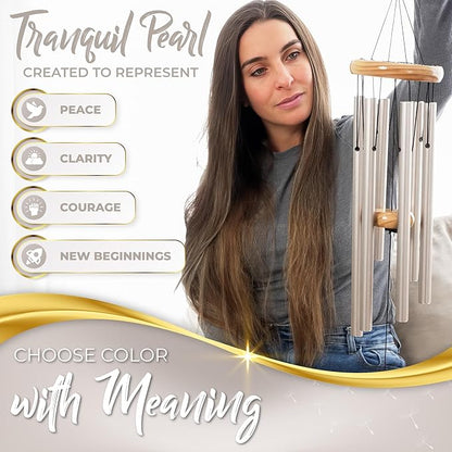 Beautifully Packaged Pearl Memorial Wind Chimes for Loss of Loved One - Tranquil Sounding Sympathy Wind Chimes for Outside in Memory of a Loved One - Ideal as a Sympathy Gift & Memorial Gifts (32")