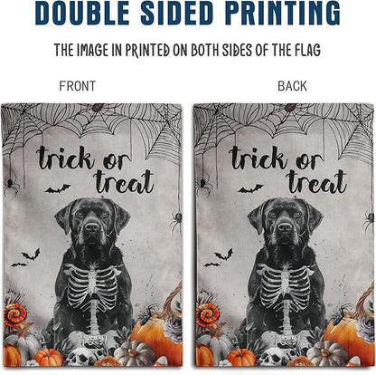 Halloween Black Lab Garden Flag Trick or Treat Yard Flag Ghost Labrador Dog Garden Flags for Outside 12x18 Double Sided Mini Skeleton Halloween Decor Outdoor Lawn Welcome Flag