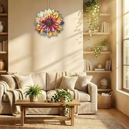 Colorful Sunflower Acrylic Suncatcher, Boho Suncatchers for Window Hanging Ornament, Stained Glass Effect Art Garden Decor for Flower Lover, Gifts for Mother's Day, Mom, Grandma, Wife, Women, Nana