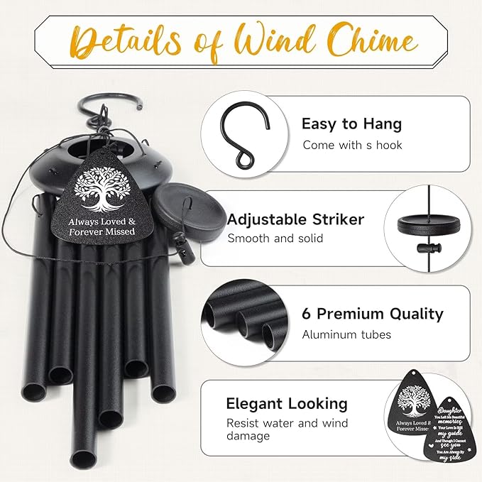 Memorial Gifts for Loss of Daughter, 25''Memorial Wind Chimes of Sympathy Gifts for Loss of Daughter,Condolence/Bereavement/Remembrance Gift,Windchimes in Memory,Funeral Decor for Garden Outside,Black