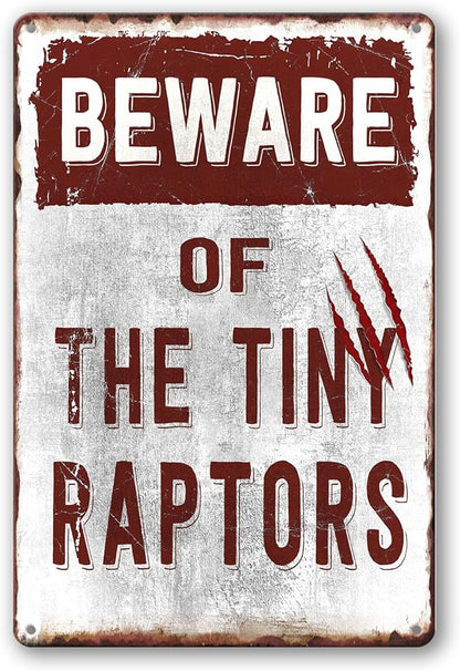 Chicken Signs, Funny Chicken Coop Sign Beware of The Tiny Raptors Metal Tin Sign Chicken Coop Accessories Outdoor Chicken Farm Sign Yard Decor Gifts 8x12 Inch