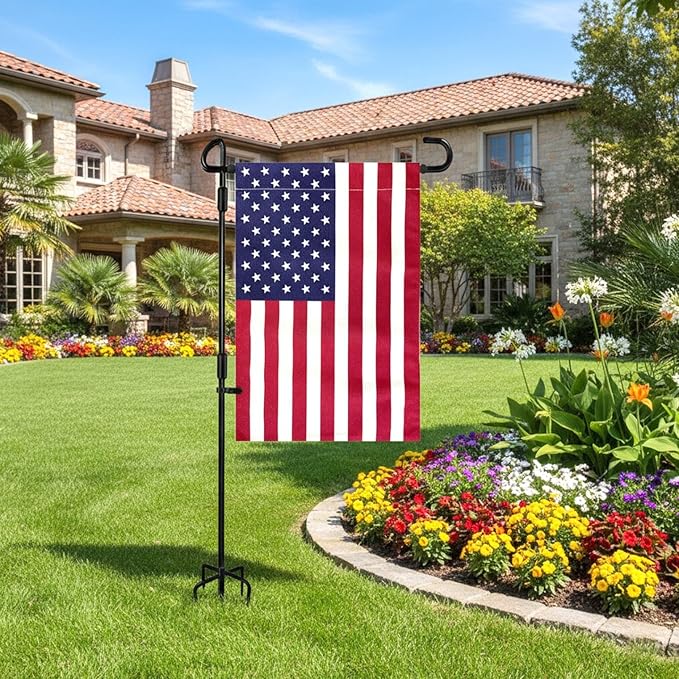 TOPFLAGS 2 Pack Garden Flag Stand with American Flag Garden Flag Heavy Duty Metal Yard Flag Holder Pole Stake Small Flag Stands for Garden Flags 12 x 18 with Clips and Stopper