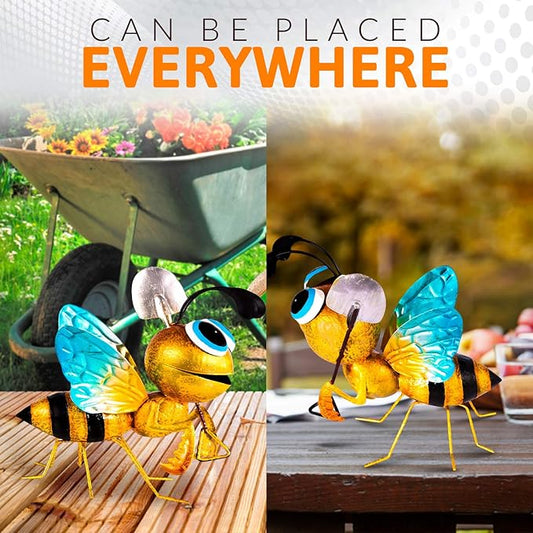Bumble Bee Decoration - Metal Yard Art - Fun Outdoor Fall Decoration - Metal Honey Bee Garden Statue - Whimsical Garden Decor. Great Gift for Beekeepers