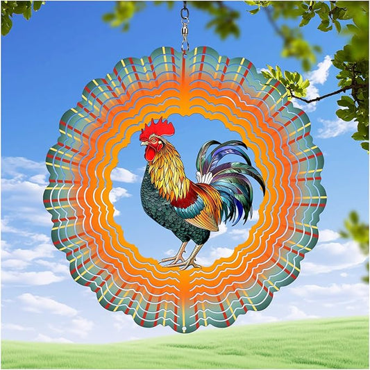 Chicken Wind Spinners Garden Decor as Birthday Gifts for Women Mom,12 inch 3D Stainless Steel Hanging Wind Spinner Metal Catchers Kinetic Sculpture for Outdoor Decor, Patio,Yard Decorations