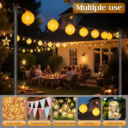 StarryEver 6 Pack Outdoor String Light Poles, Metal Lights Hanging Pole with 2 Hooks and Rustproof, for Patio Garden Deck Backyard Lawn Sunshade and Decor