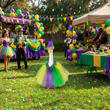 Abbylike 1 Set Mardi Gras Porch Goose Outfits Carnival Porch Yard Goose Clothes and Mask Costume Fits Large 23'' Cement for Garden Yard Statue Pathway Decorations