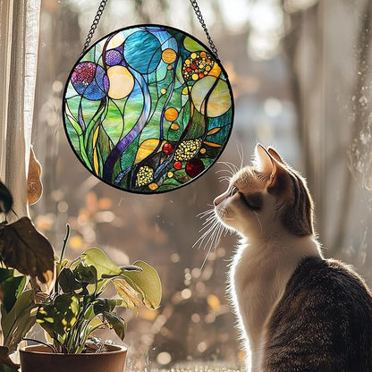 Stained Glass Window Hanging Blue Ocean Water Plants Flower Large 15" - Suncatcher Door Garden Sun Catcher Home Decor Birthday Christmas for Mom Men Woman Nana Friend