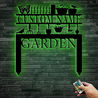 Personalized Garden Signs,Custom Wrought Iron Lawn Signs with Butterflies and Weeding Tools-Insertable Metal Art for Outdoor, Courtyard,and Flower Bed Decor-Custom Outdoor Plaques