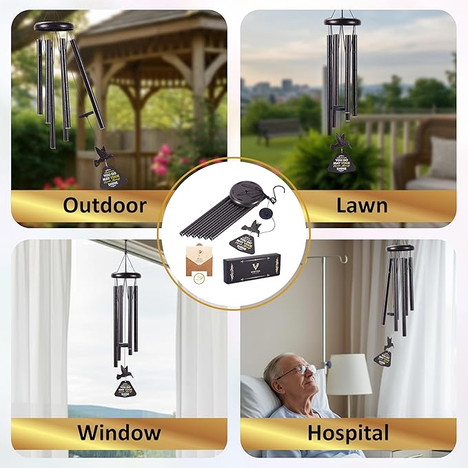 Wind Chimes for Outside – Memorial Wind Chimes 32" for Loss of Loved One with Hummingbird Spinner, Bereavement & Sympathy Gift, Soothing Tones, Bronze Finish