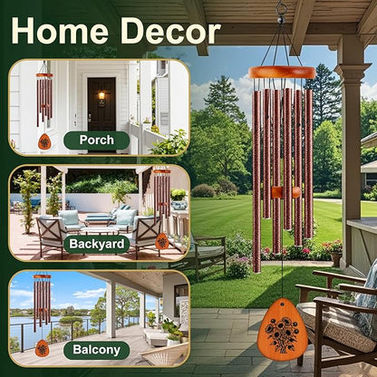 37" Matte Textured Aluminum Wind Chimes for Outdoor Patio & Garden – Large Modern Black Wind Chime with Deep Soft Tone, Thoughtful Home Gift (Brown, 37")
