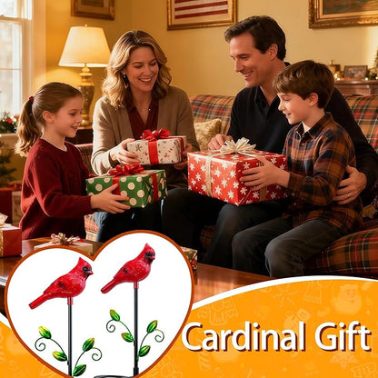 2 Pack Cardinal Garden Decor Red Bird Figurine Solar Lights Garden Stakes Decorative, Cardinal Outdoor Decor for Yard Patio Porch Lawn Ornaments Christmas Memorial Gifts Cemetery Decorations