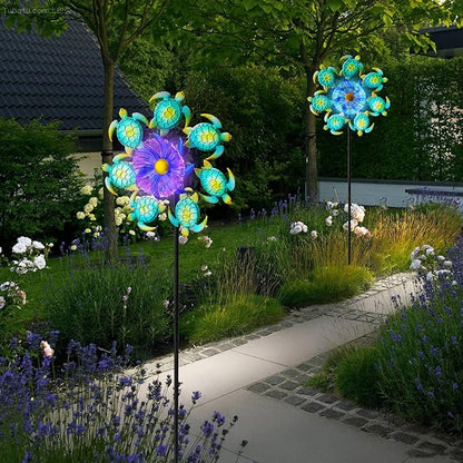 Solar Wind Spinners Outdoor - 51" Sea Turtle Metal Wind Sculptures Garden Stake with Waterproof Color Changing LED Lights 360° Windmill Kinetic Spinner for Yard Lawn Patio Decor