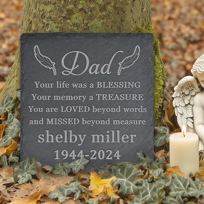 Memorial Garden Stone, Memorial Stone, Personalized Memorial Gifts, Sympathy Gifts for Loss of Loved One, Bereavement Gifts for Loss of Father Mother - Your Memory a Treasure - Square