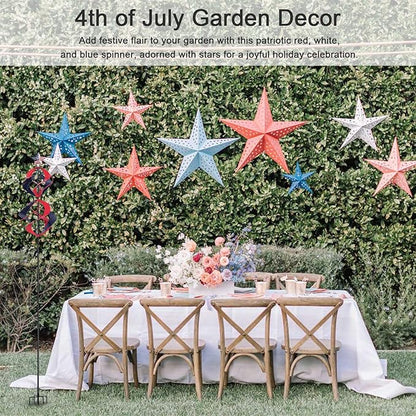 hogardeck 4th of July Wind Spinners Outdoor, Metal Kinetic Wind Spinner with Heavy-Duty Stakes for Memorial Day Decorations, 360° Rotating Double Layers Wind Sculptures for Outside Garden Lawn Decor