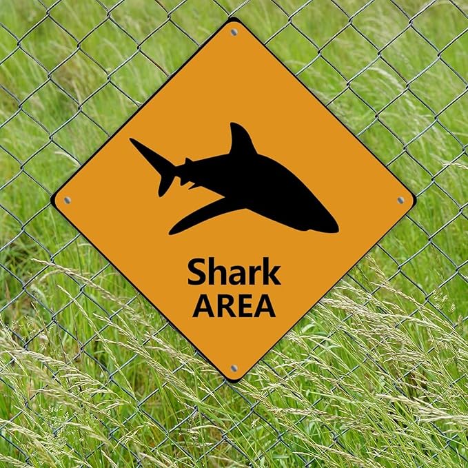 Caution Fierce Fish Crossing XING Tin Sign Fierce Fish Area Warning Street Sign Ocean Animal Novelty Caution Road Sign for Home Man Cave Gate Garden 10x10in