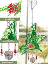 KY&BOSAM I Love You Nana Hummingbird Suncatcher Glass Suncatchers for Windows Hanging Ornament Wind Chime Pressed Drived Flowers and Metal Heart Charm Birthday Gifts for Nana Mothers Day Christmas