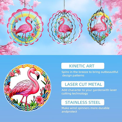 Flamingo Metal Wind Spinners Gifts for Women Mom Grandma Friends Hanging Wind Spinner Garden Decorations 12 inch 3D Kinetic Sculpture for Lndoor Spring Outdoor Decor House Yard Art Decorations