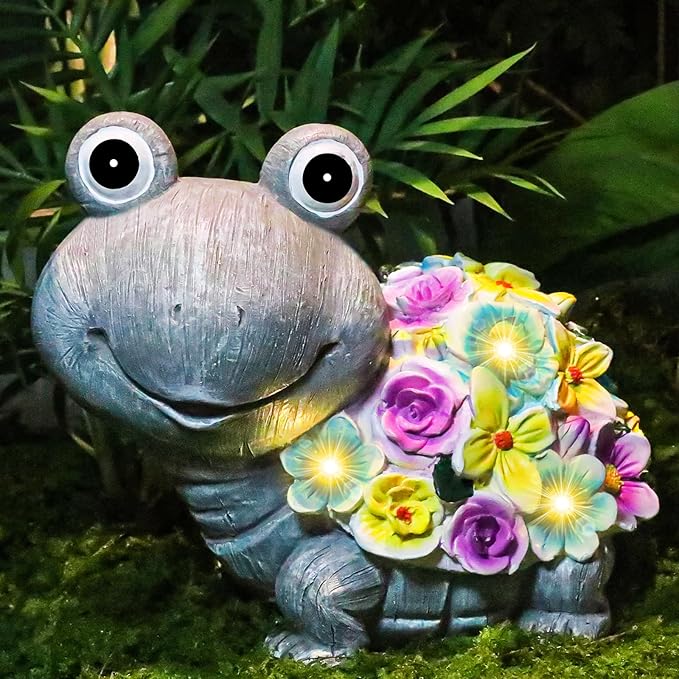 Outdoor Solar Flower Turtle Statue for Garden Décor, Waterproof Outside Tortoise Figurines Decor with Lights, Suitable for Yard, Lawn, Patio, Balcony - Gift for Grandma Mom Women Daughter