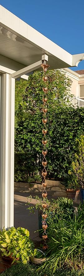 Stanwood Rain Chain Lotus Lily Flower Copper Rain Chain, 8-Feet