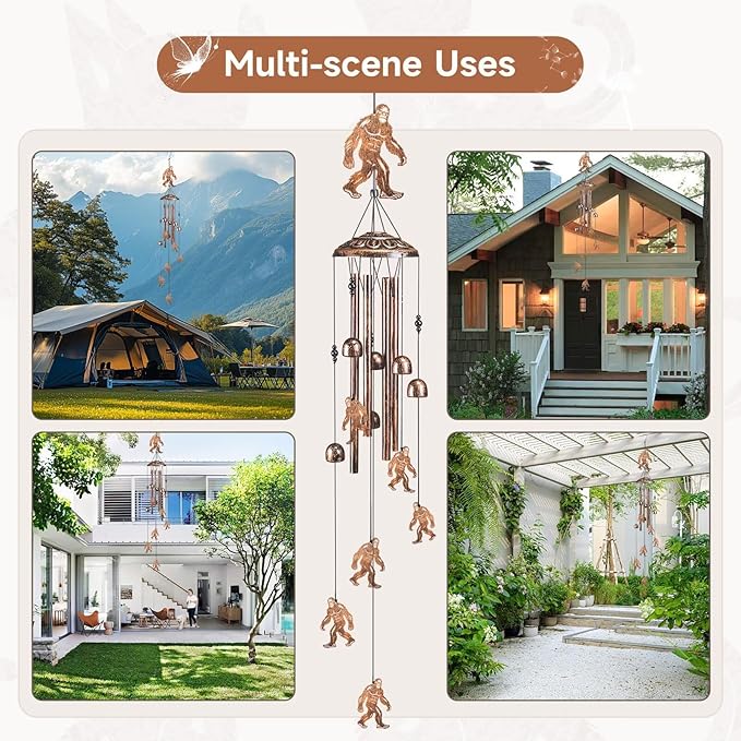Bigfoot Wind Chimes for Outside,41" Metal Windchimes,Housewarming/Easter/Halloween/Festival/Birthday/Anniversary Bigfoots Gifts for Women/Men, Bigfoot Decor for Outside, Patio or Yard, Garden